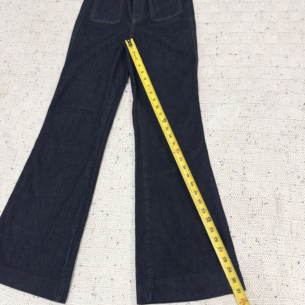 Maeve Anthropologie High Rise Flare Jeans Dark Wash Front Patch Pocket Sz 28 - Picture 8 of 9
